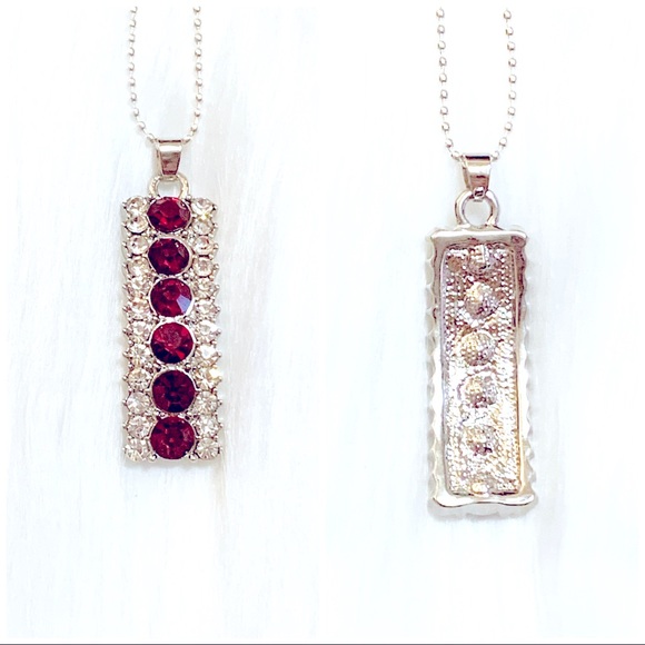 Garnet And White Rhinestone Silver Jewelry Set - Picture 2 of 6